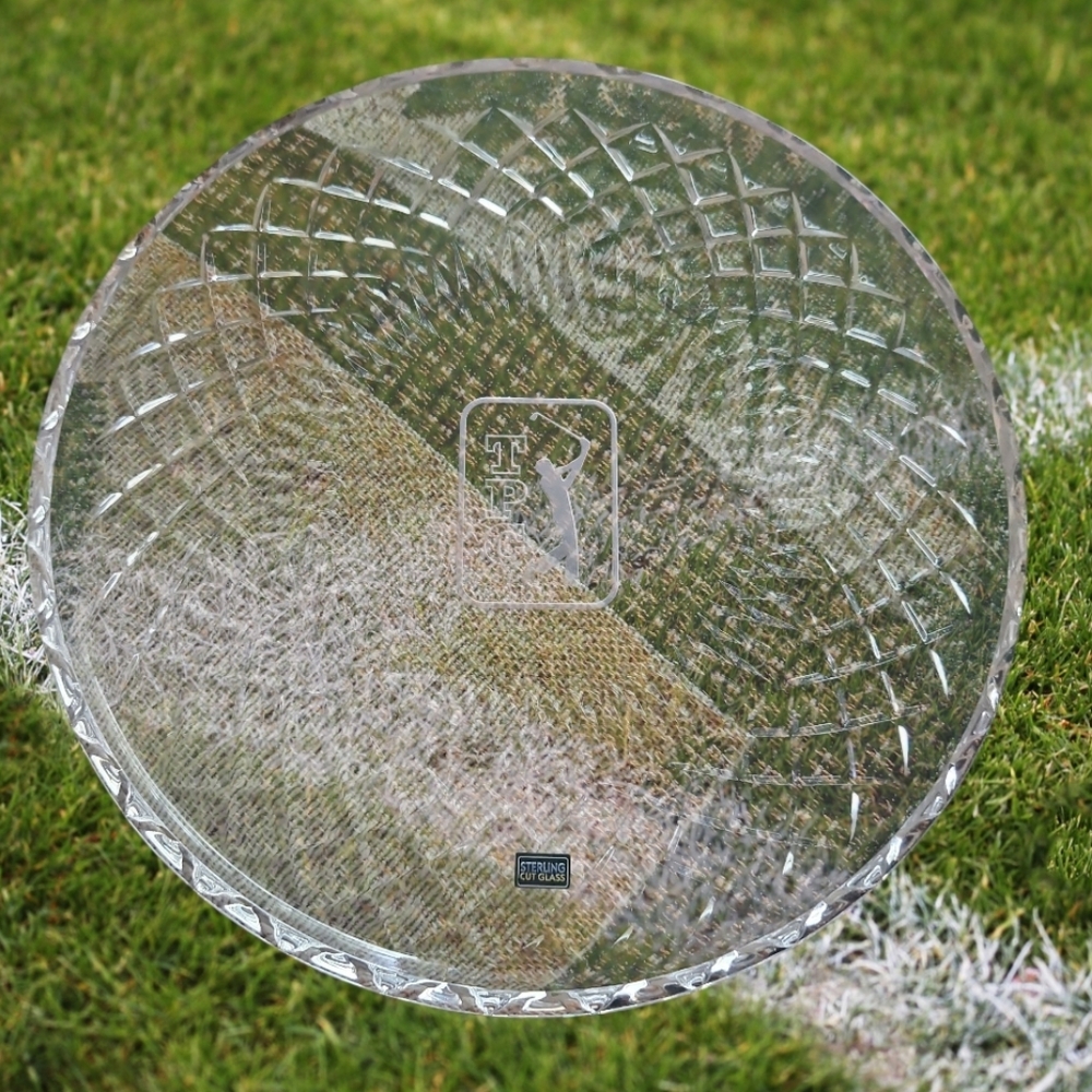 TPC GOLF Crystal Decorative Plate Sterling Cut Glass Tray Or Plack 12" Round